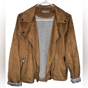 - BAGATELLE Tan Moto Faux Suede Lightweight Zip Jacket Size Medium-